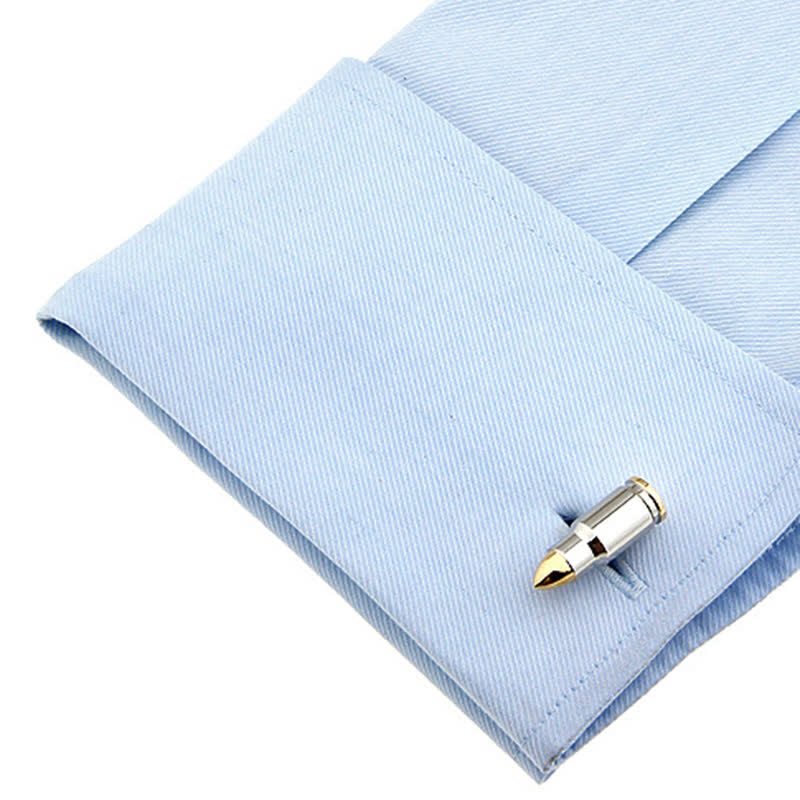 Boutons de manchette en forme de balle en argent avec pointe dorée pour homme - image 1