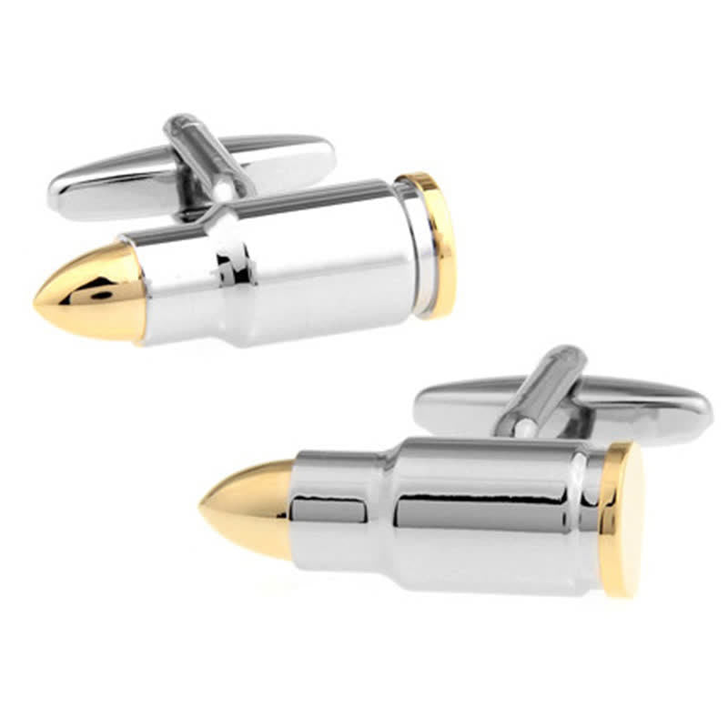 Boutons de manchette en forme de balle en argent avec pointe dorée pour homme - Argent et Or - image 0
