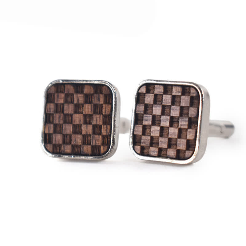 Boutons de manchette en bois à petits carreaux foncés pour hommes - image 3