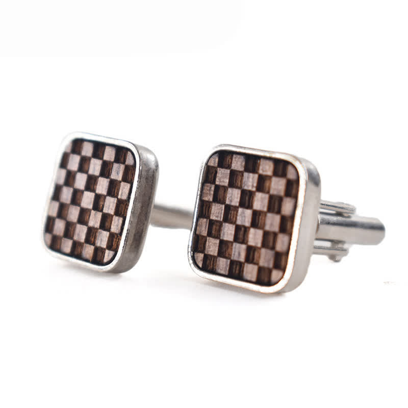 Boutons de manchette en bois à petits carreaux foncés pour hommes - image 4