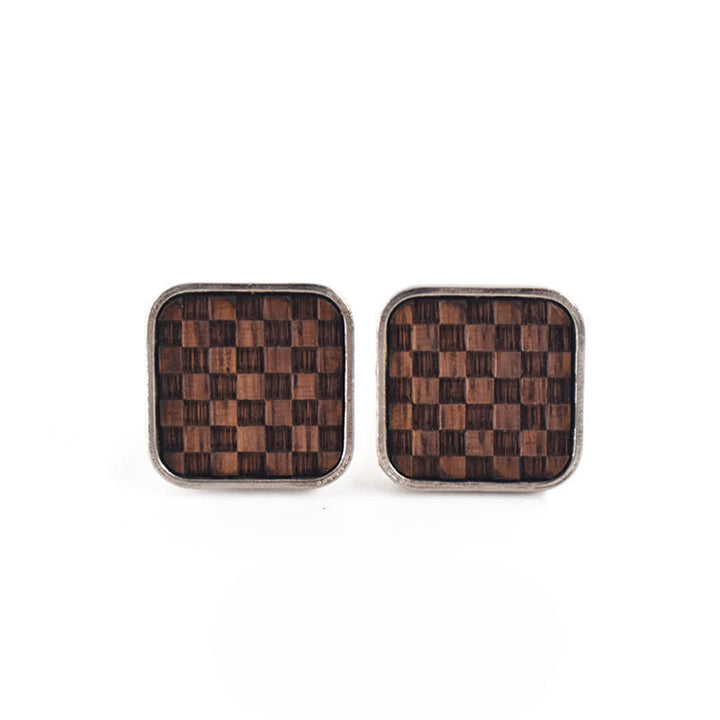 Boutons de manchette en bois à petits carreaux foncés pour hommes - image 2