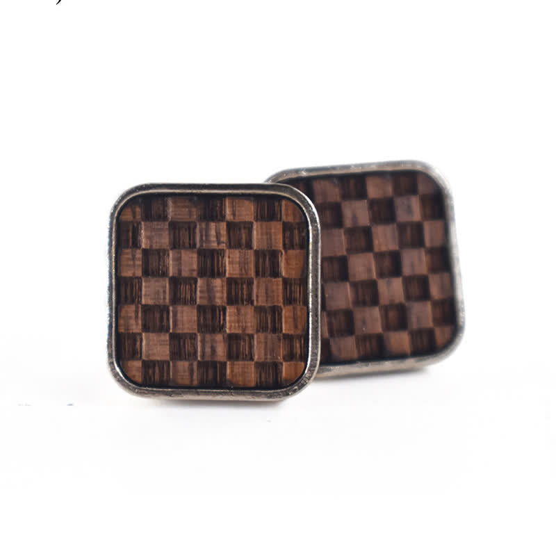 Boutons de manchette en bois à petits carreaux foncés pour hommes - Bois noir - image 0