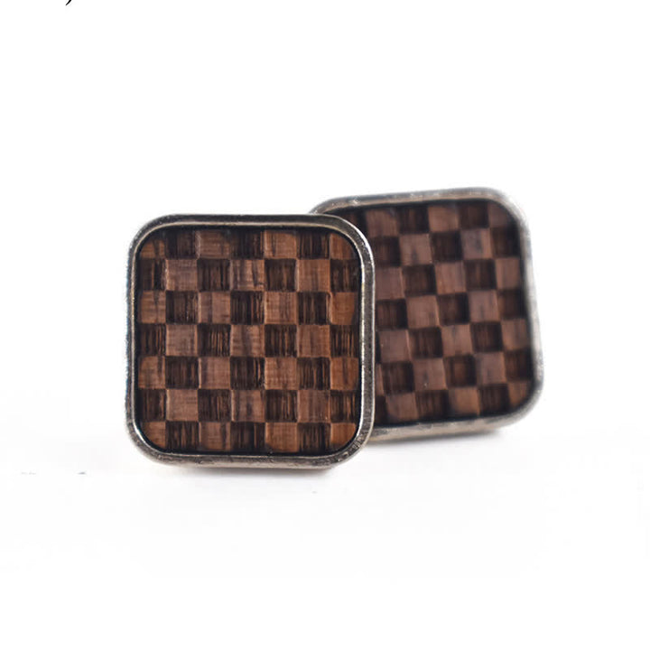 Boutons de manchette en bois à petits carreaux foncés pour hommes - Bois noir - image 0