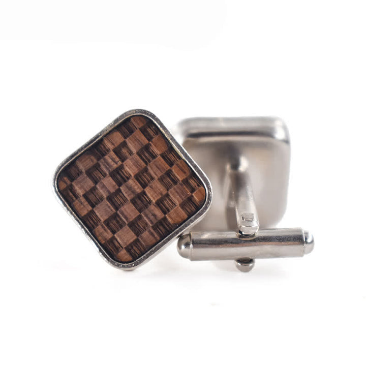 Boutons de manchette en bois à petits carreaux foncés pour hommes - image 1