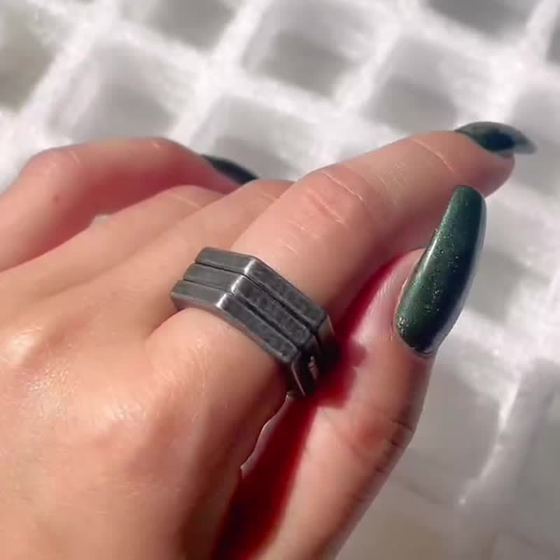 Bague de connexion hexagonale géométrique 3 en 1 d'inspiration viking