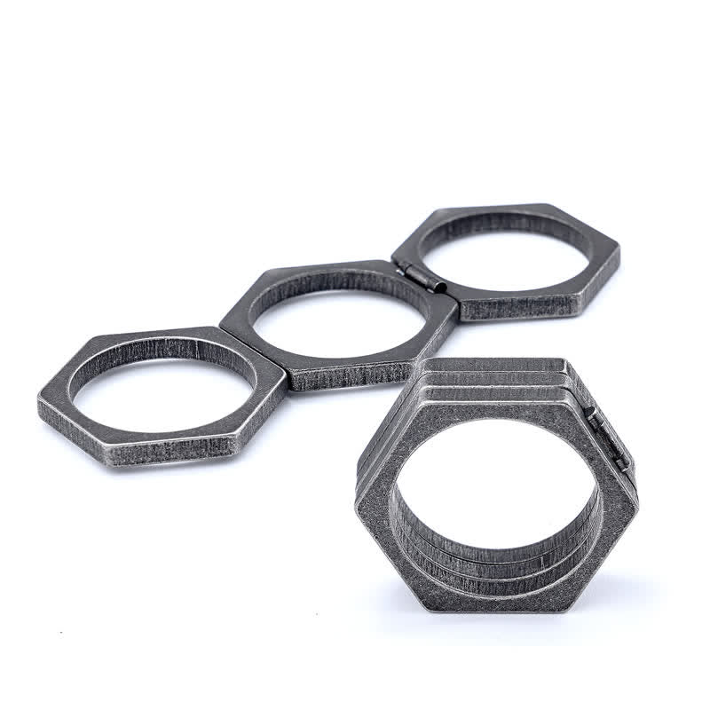 Bague de connexion hexagonale géométrique 3 en 1 d'inspiration viking