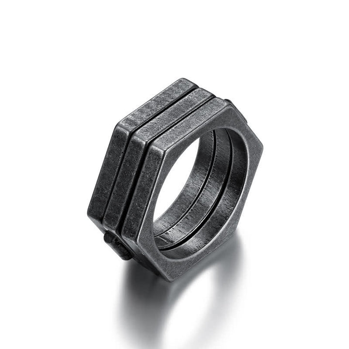 Bague de connexion hexagonale géométrique 3 en 1 d'inspiration viking