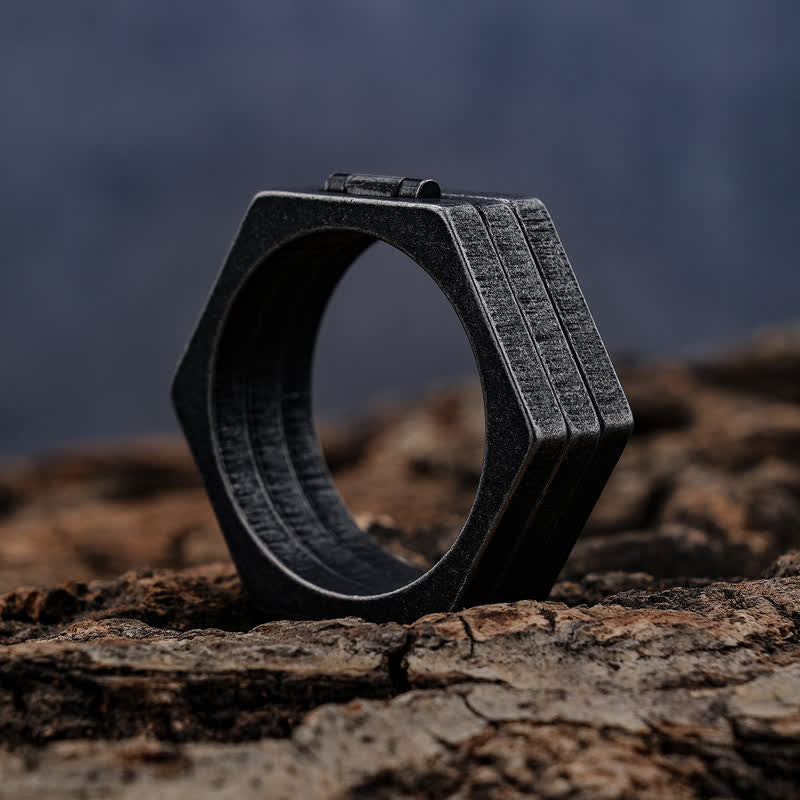 Bague de connexion hexagonale géométrique 3 en 1 d'inspiration viking