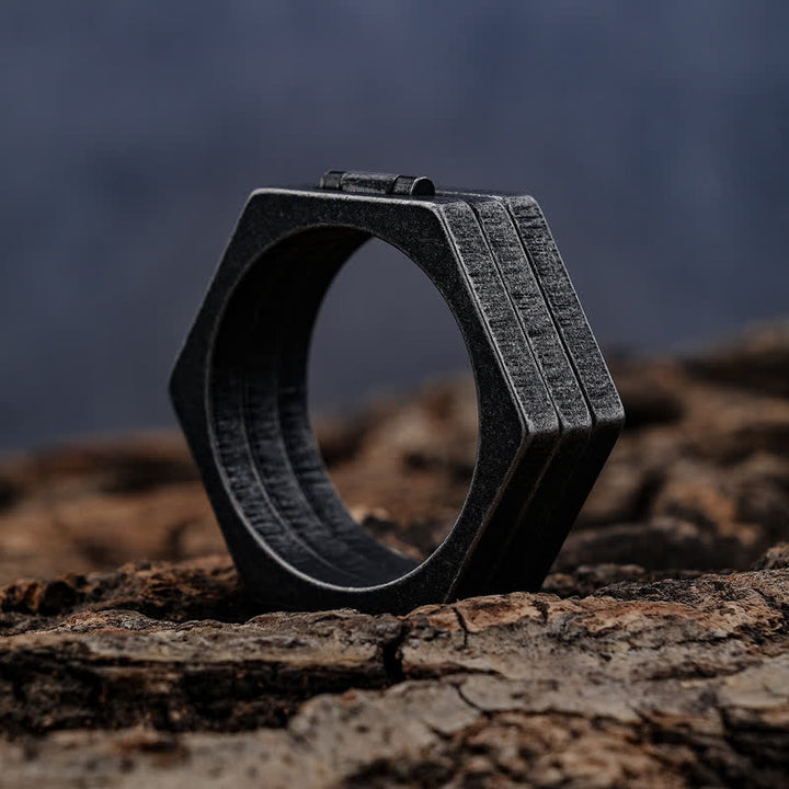 Bague de connexion hexagonale géométrique 3 en 1 d'inspiration viking