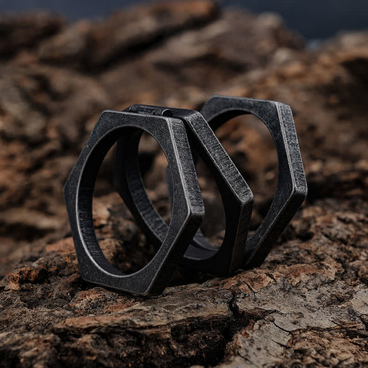 Bague de connexion hexagonale géométrique 3 en 1 d'inspiration viking