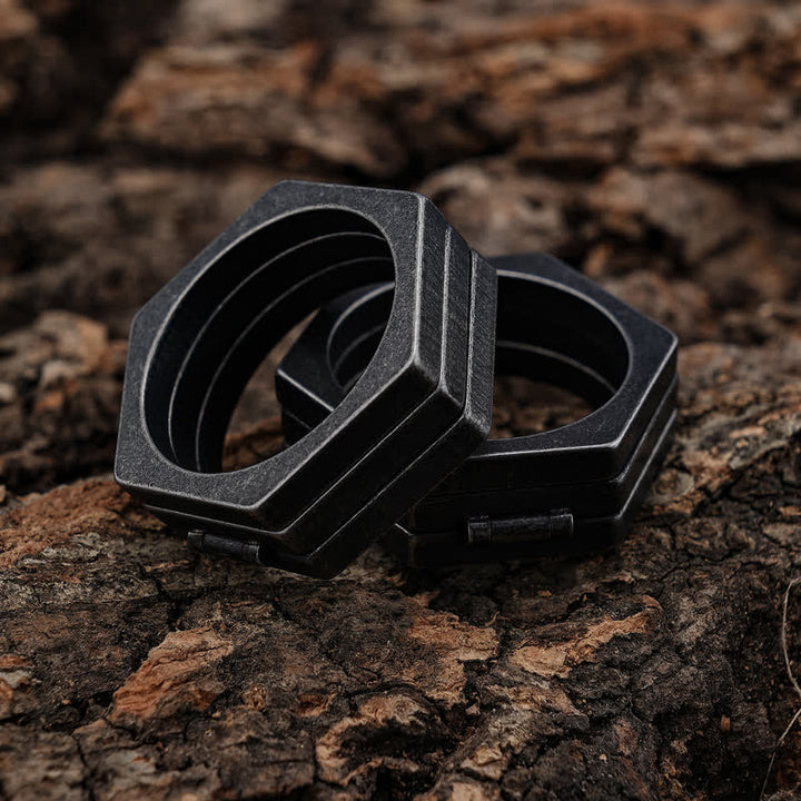 Bague de connexion hexagonale géométrique 3 en 1 d'inspiration viking