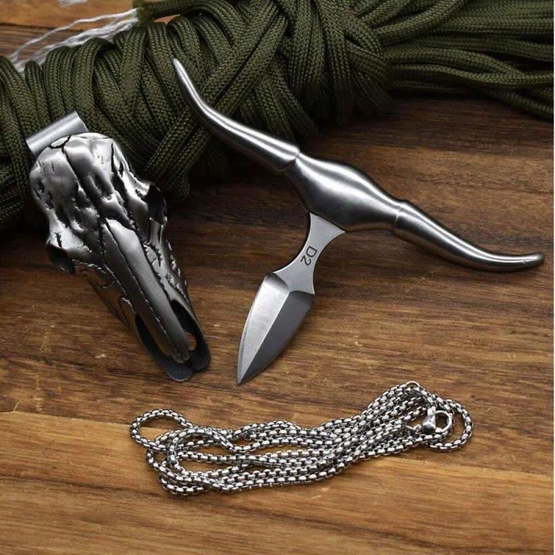 Boucle de ceinture pendentif multifonction EDC en forme de tête de taureau Longhorn