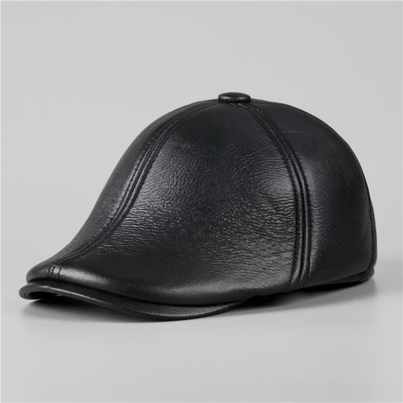 Béret en cuir avec cache-oreilles chauds et bonnet en lierre noir - Noir - L (23 1/4"-23 5/8") - image 1