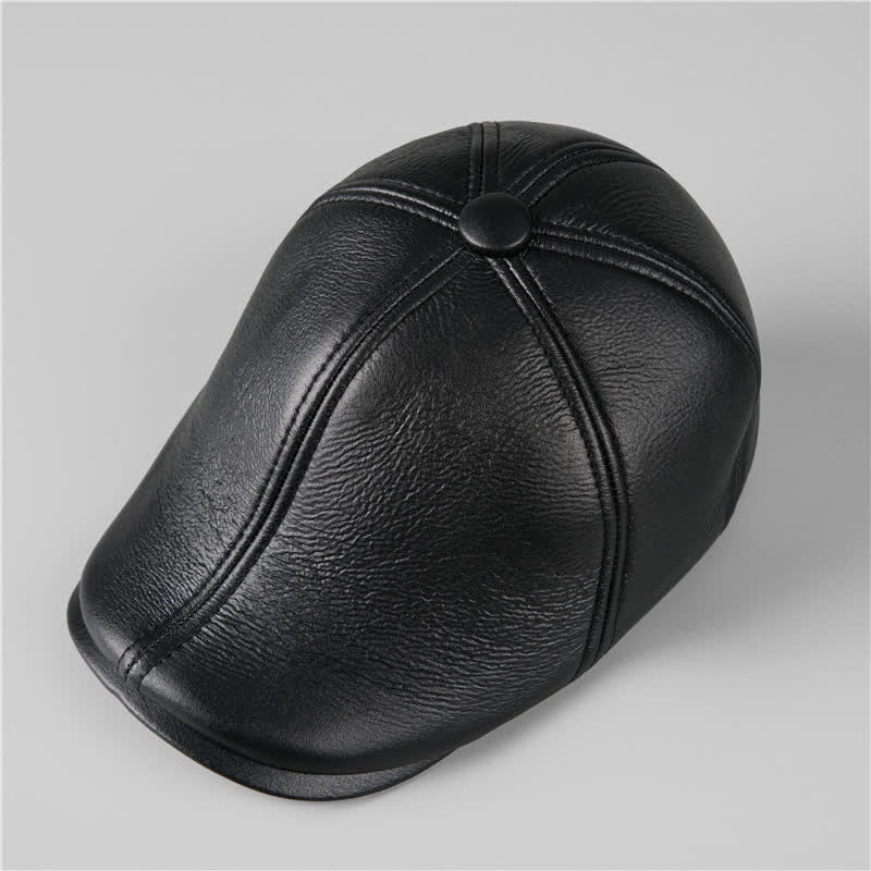 Béret en cuir avec cache-oreilles chauds et bonnet en lierre noir - image 2