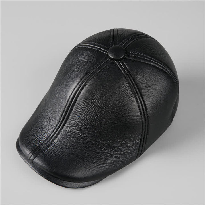 Béret en cuir avec cache-oreilles chauds et bonnet en lierre noir - image 2
