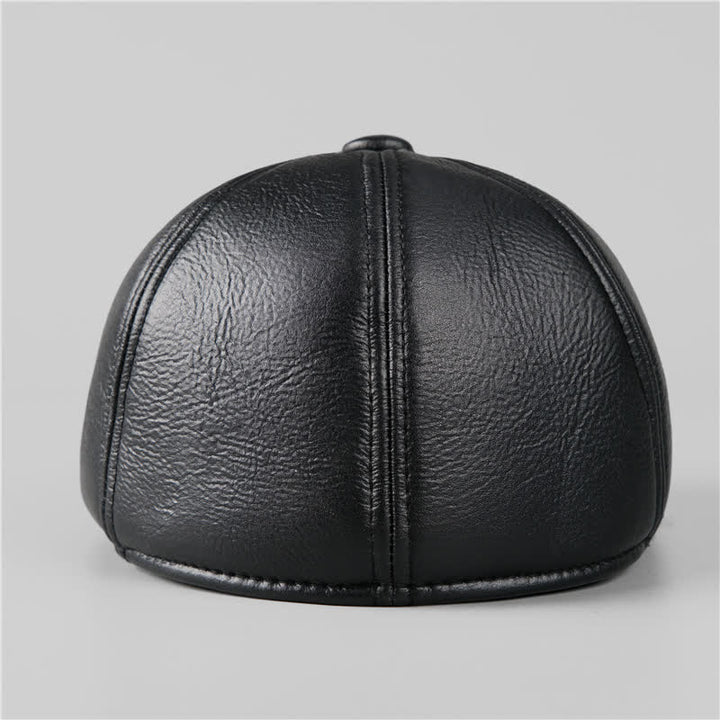 Béret en cuir avec cache-oreilles chauds et bonnet en lierre noir - image 4