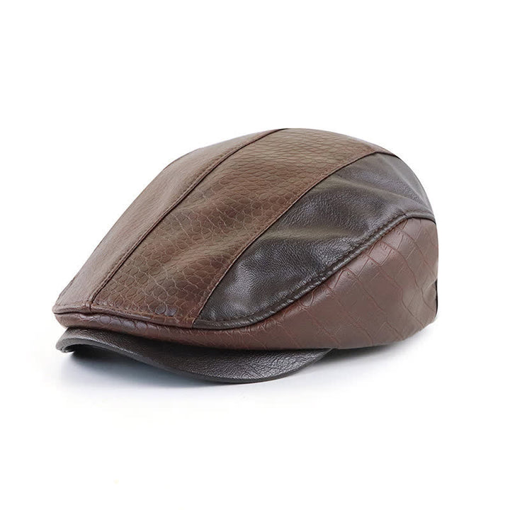 Béret en cuir à imprimé alligator et coutures vintage
