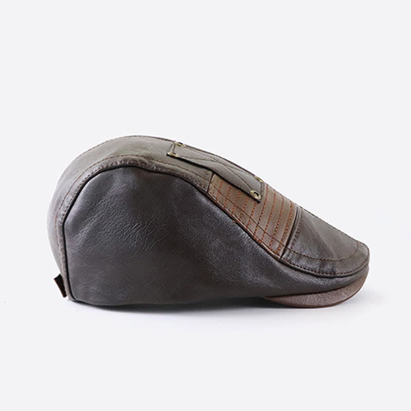 Béret en cuir à coutures tendance et contraste de couleurs - image 10