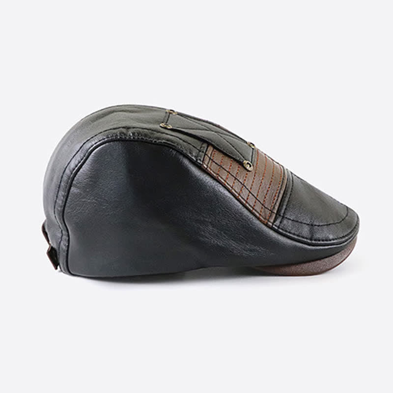 Béret en cuir à coutures tendance et contraste de couleurs - image 3