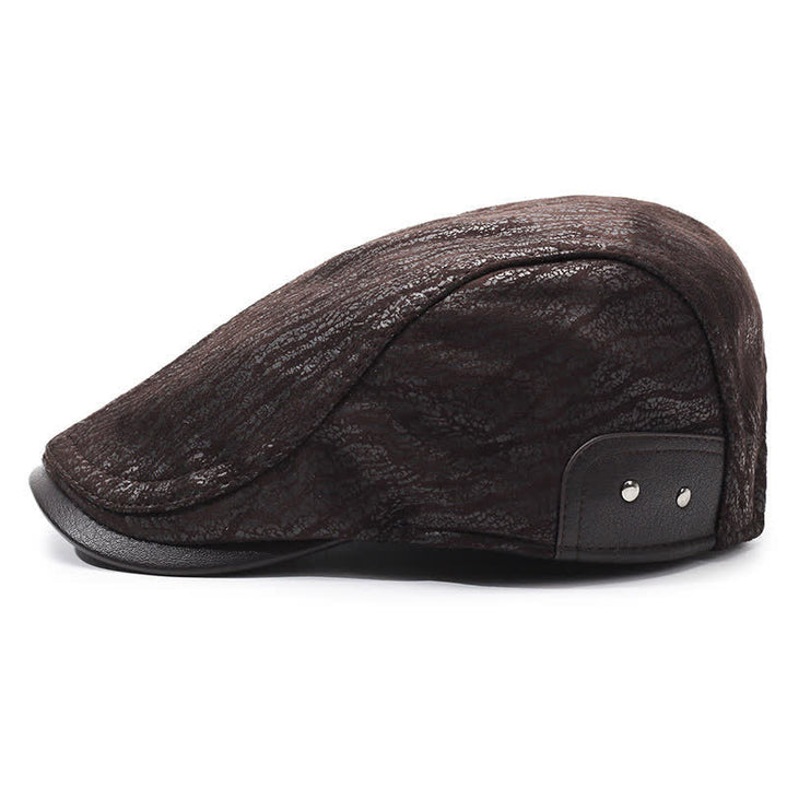 Béret en cuir à imprimé unique et ajustable sur le côté