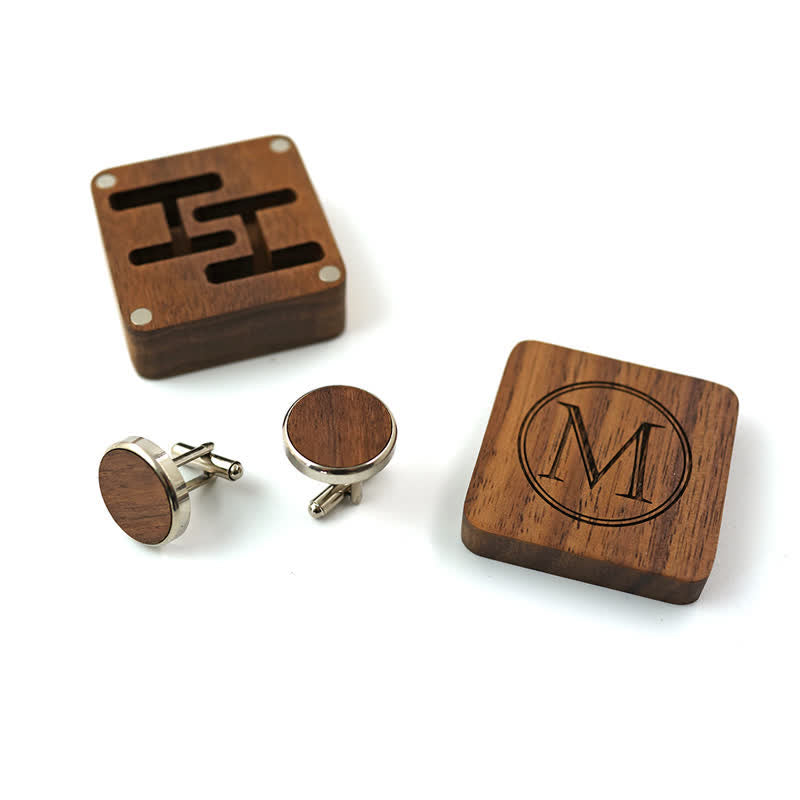 Boutons de manchette en bois avec boîte à lettres gravée personnalisée pour hommes