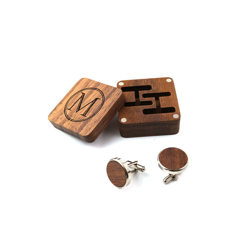 Boutons de manchette en bois avec boîte à lettres gravée personnalisée pour hommes
