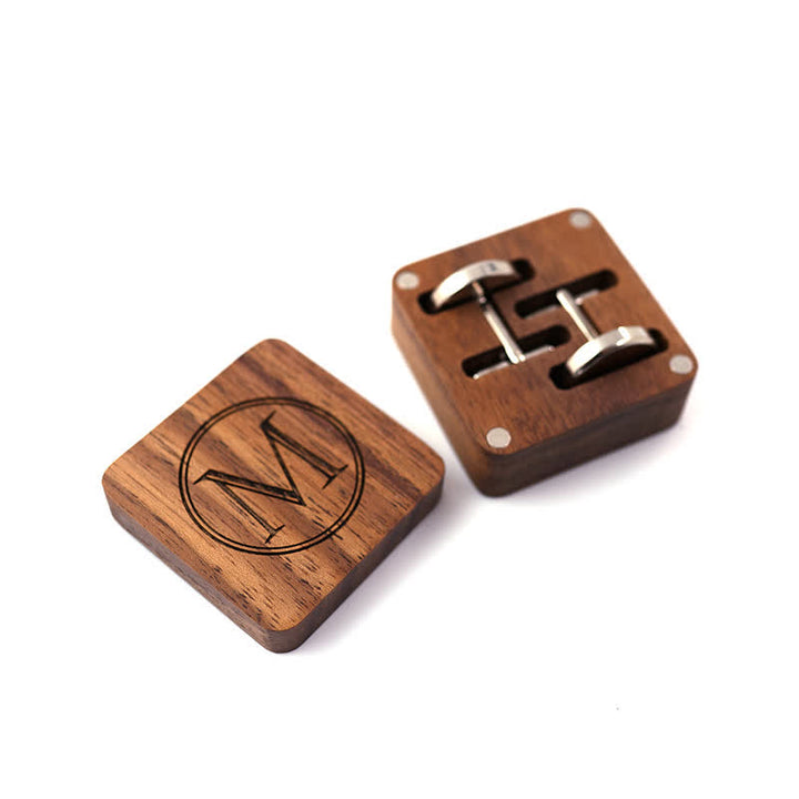 Boutons de manchette en bois avec boîte à lettres gravée personnalisée pour hommes