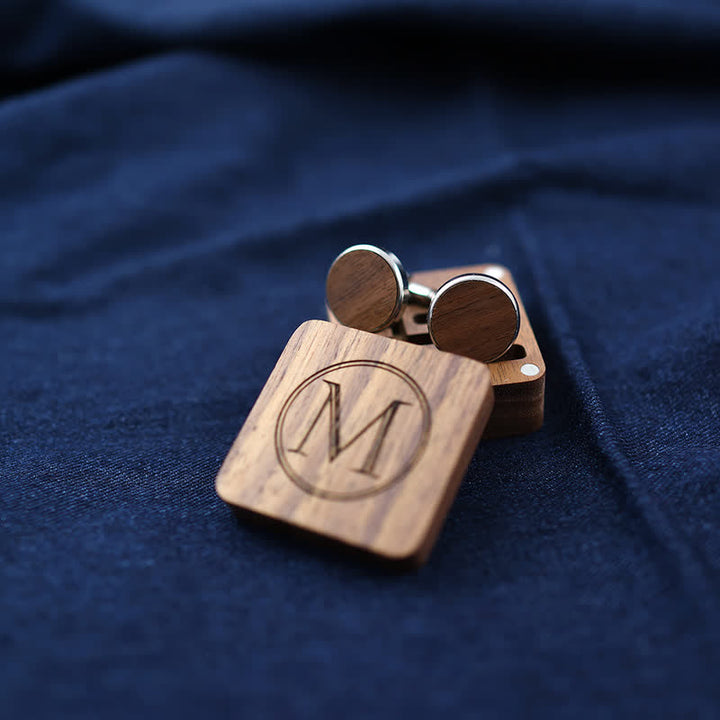 Boutons de manchette en bois avec boîte à lettres gravée personnalisée pour hommes