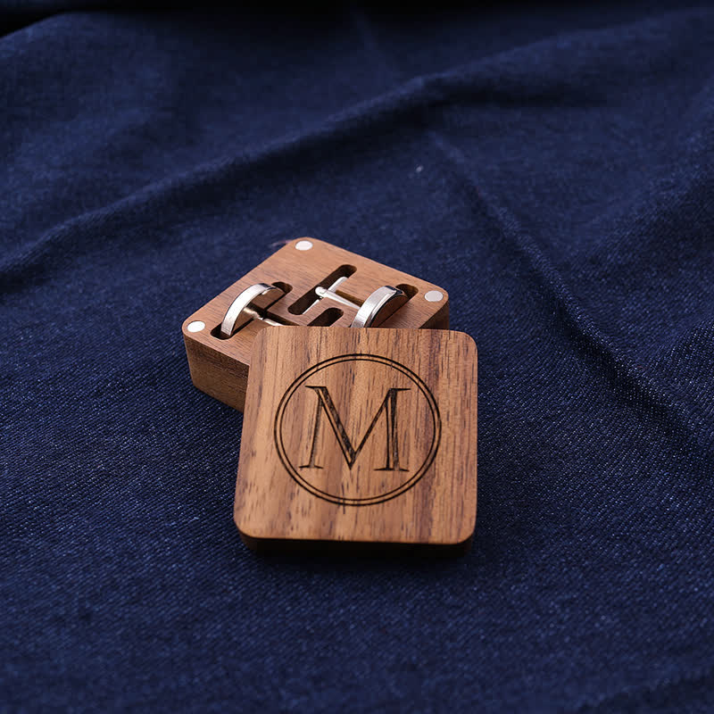 Boutons de manchette en bois avec boîte à lettres gravée personnalisée pour hommes