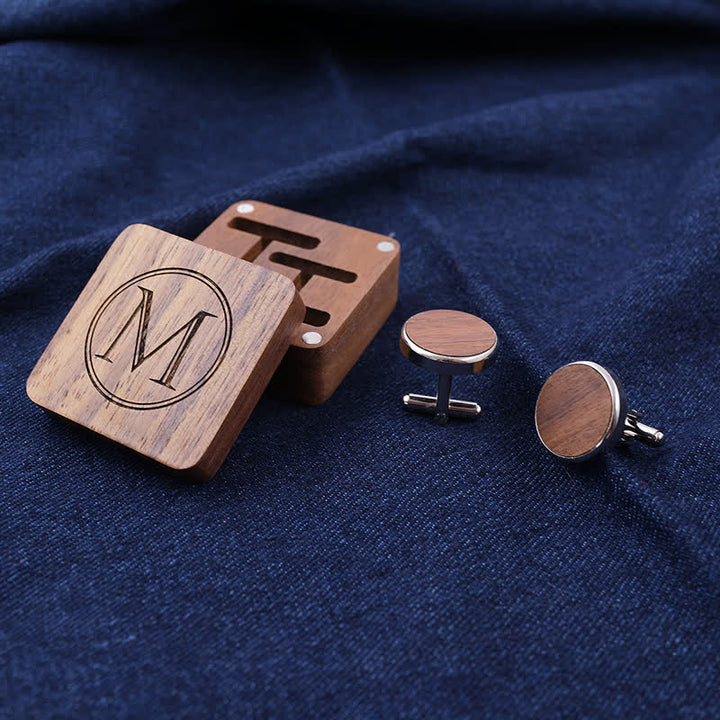 Boutons de manchette en bois avec boîte à lettres gravée personnalisée pour hommes