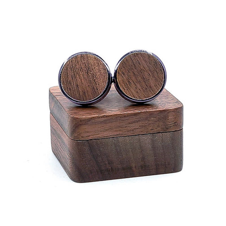 Boutons de manchette en bois de noyer noir avec gravure pour homme - Vide - Noir - image 0