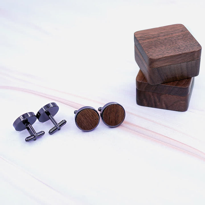 Boutons de manchette en bois de noyer noir avec gravure pour homme
