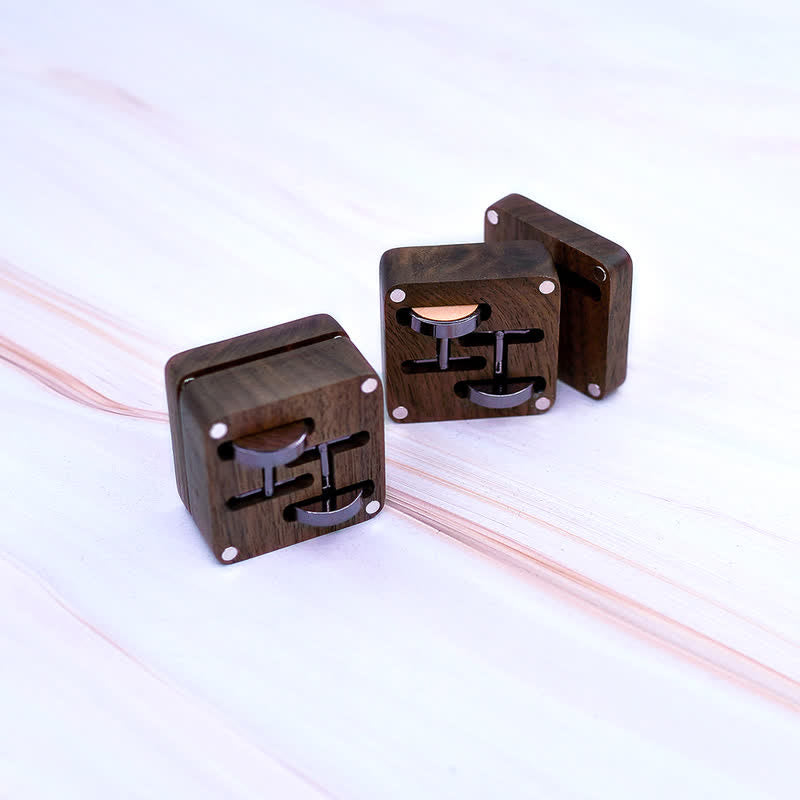 Boutons de manchette en bois de noyer noir avec gravure pour homme