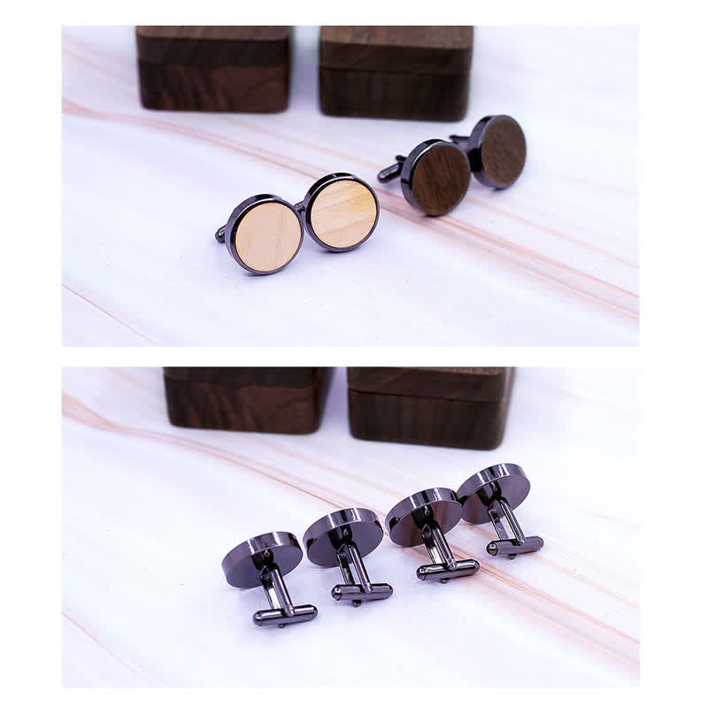 Boutons de manchette en bois de noyer noir avec gravure pour homme