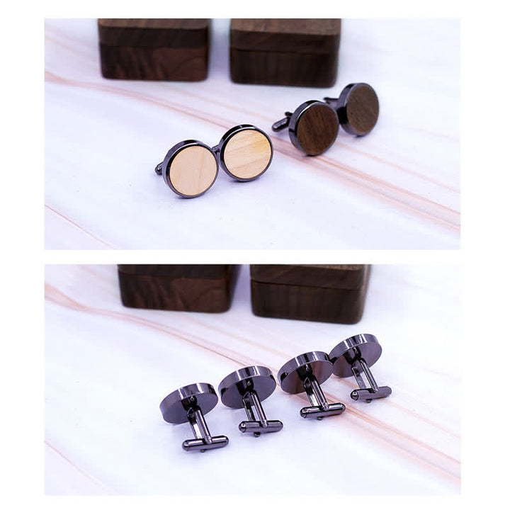 Boutons de manchette en bois de noyer noir avec gravure pour homme