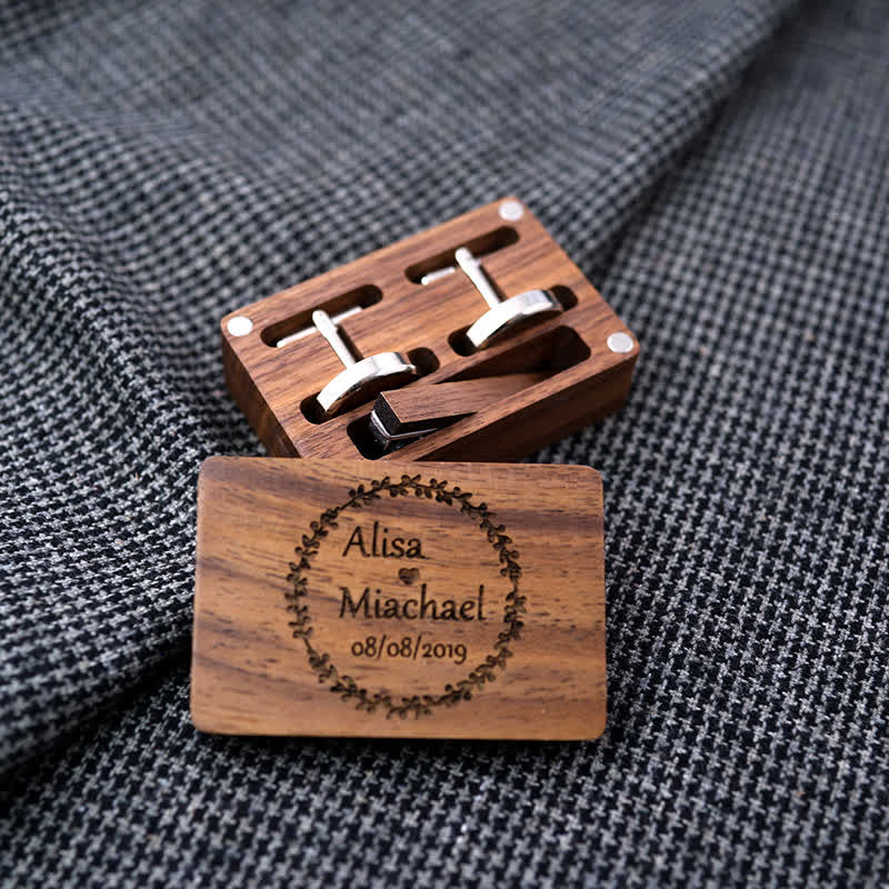 Ensemble de boutons de manchette en bois pour homme, gravés sur mesure, pour le jour du mariage - Gravure personnalisée - image 0