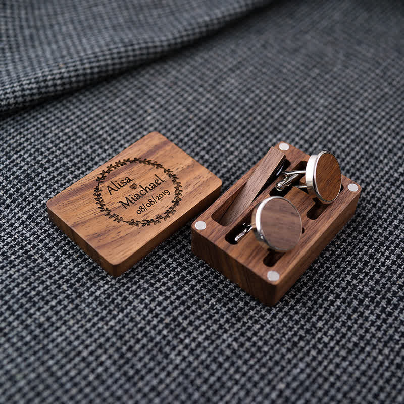 Ensemble de boutons de manchette en bois pour homme, gravés sur mesure, pour le jour du mariage - image 4