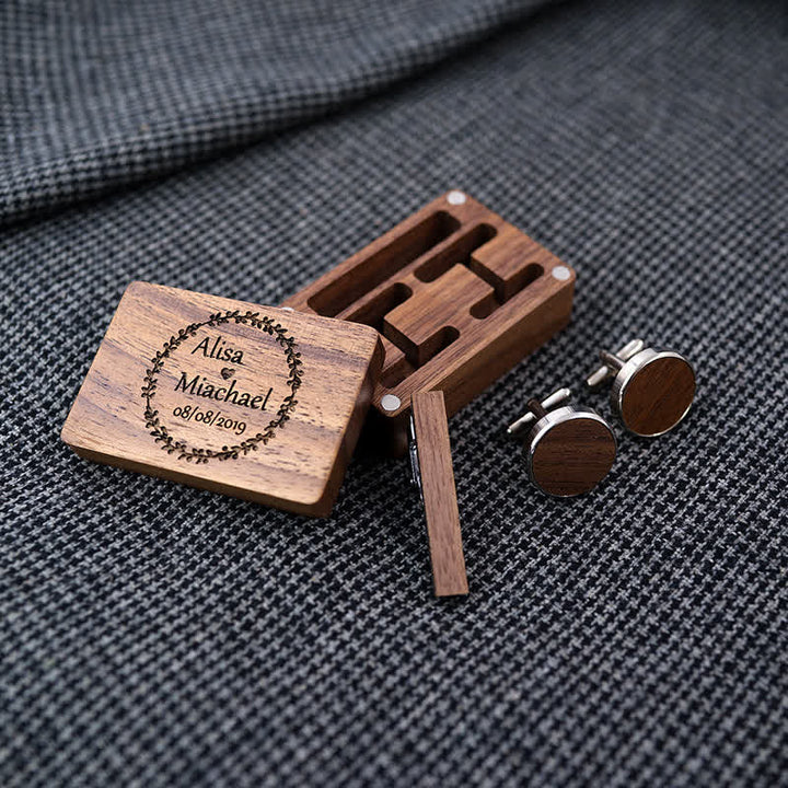 Ensemble de boutons de manchette en bois pour homme, gravés sur mesure, pour le jour du mariage
