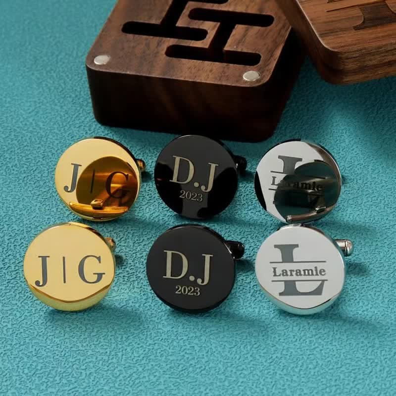 Ensemble de boutons de manchette en bois pour homme, gravés sur mesure, pour le jour du mariage - image 1
