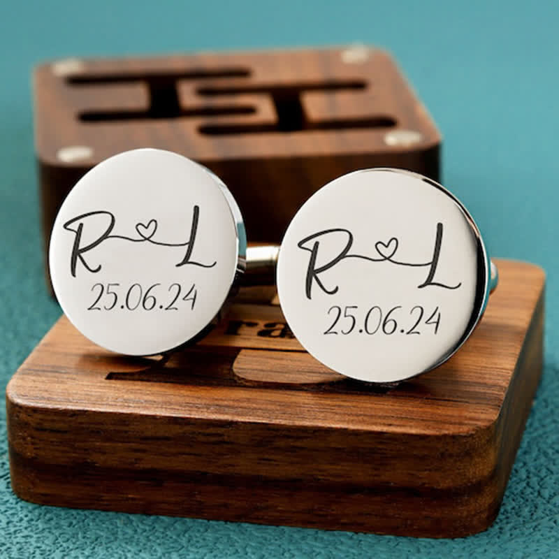 Ensemble de boutons de manchette en bois pour homme, gravés sur mesure, pour le jour du mariage