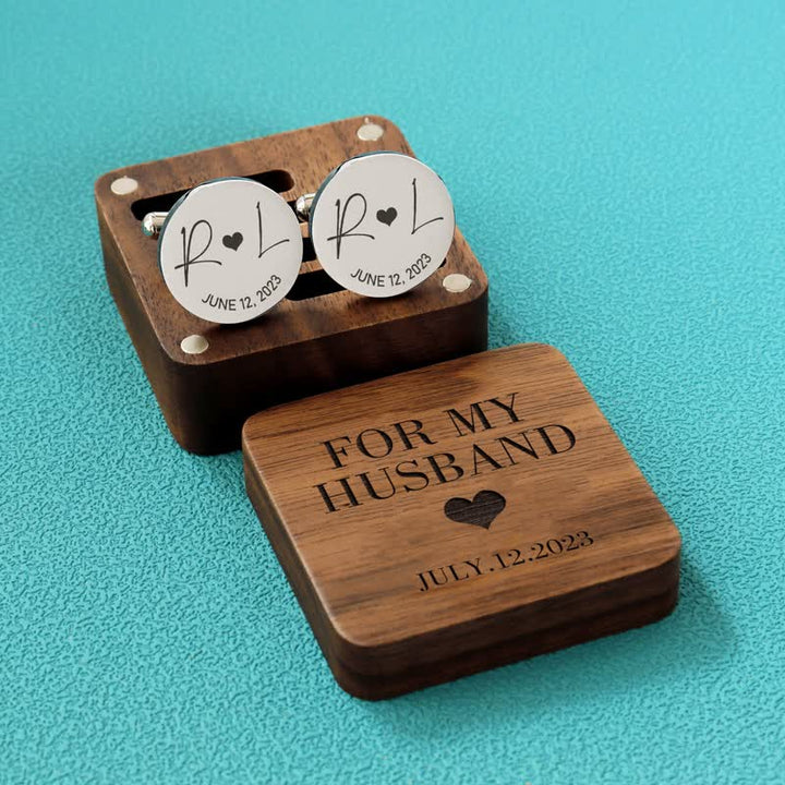 Ensemble de boutons de manchette en bois pour homme, gravés sur mesure, pour le jour du mariage - Coutume - Noir - image 0