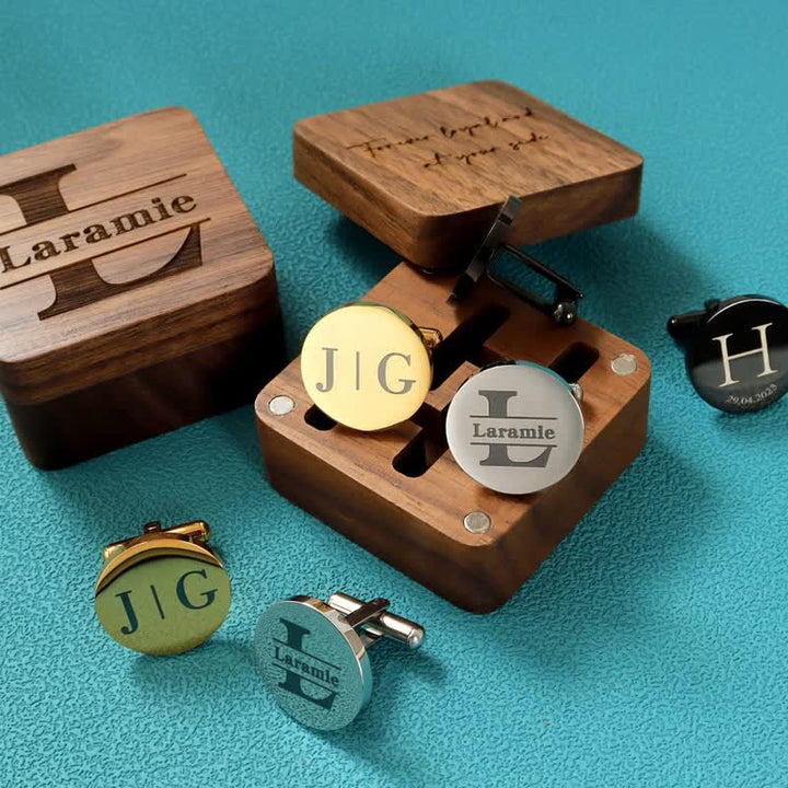 Ensemble de boutons de manchette en bois pour homme, gravés sur mesure, pour le jour du mariage