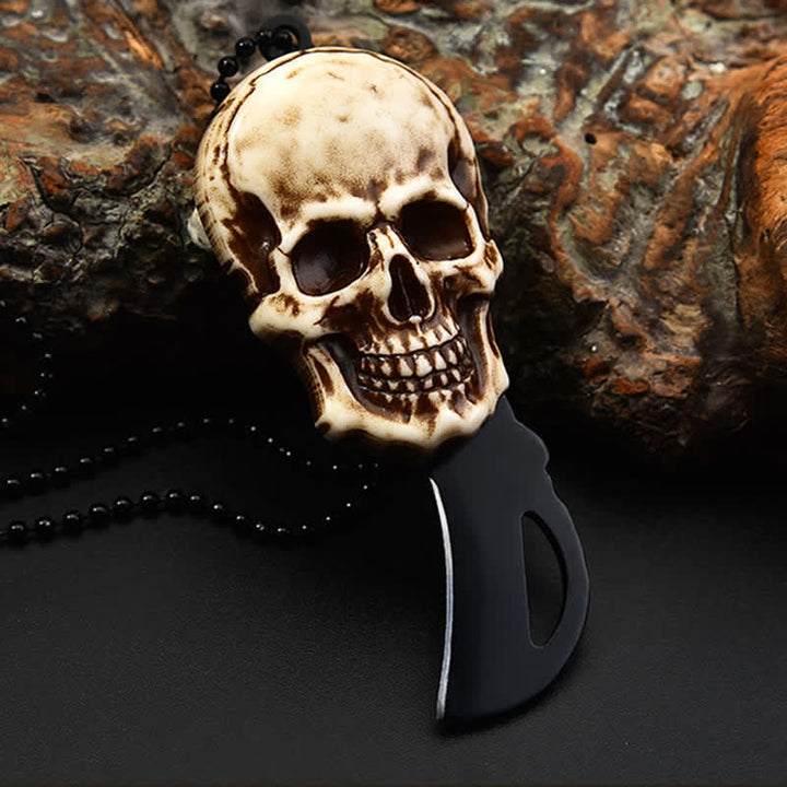 Collier porte-clés mini couteau pliant créatif avec chaîne et tête de mort