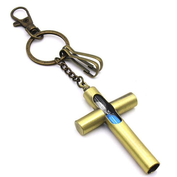 Porte-clés sifflet croix sablier intemporel "Je t'aime"