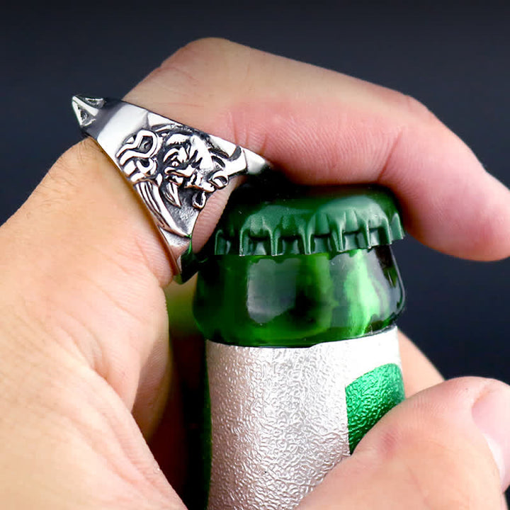 Bague décapsuleur en forme de tête de rhinocéros, exquise, avec fenêtre cassée