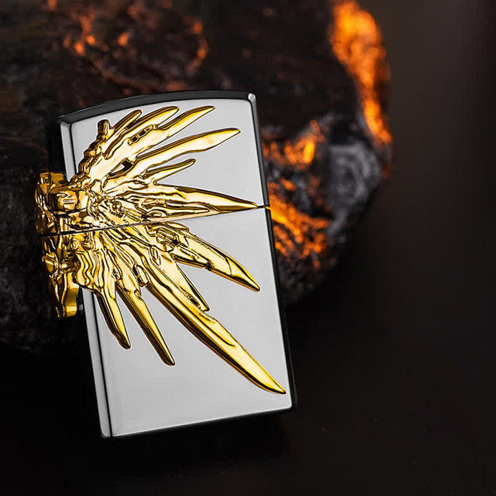 Briquet au butane rechargeable à trois côtés avec ailes en relief 3D