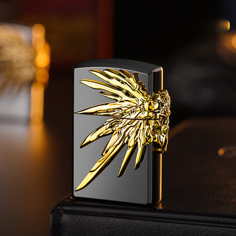 Briquet à butane rechargeable Three Sides 3D Wings Relief - Noir et or - image 1