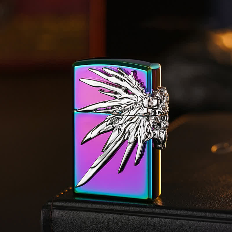 Briquet au butane rechargeable à trois côtés avec ailes en relief 3D
