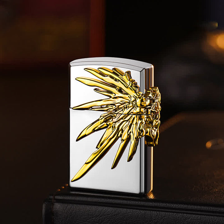 Briquet à butane rechargeable Three Sides 3D Wings Relief - Argent et or - image 4