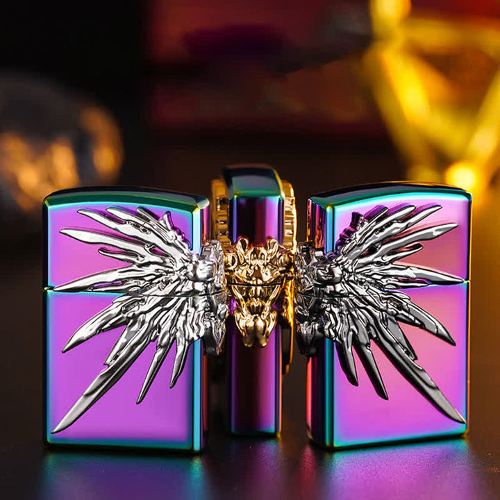 Briquet au butane rechargeable à trois côtés avec ailes en relief 3D